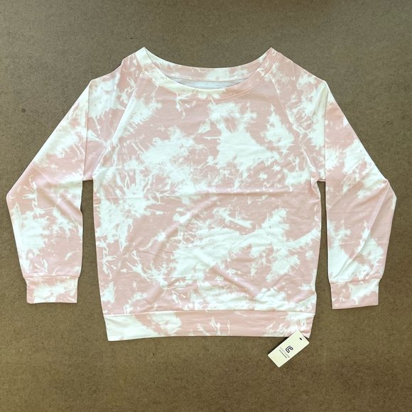 WOMENS PINK/WHITE TIE-DYE OFF-THE-SHOULDER SWEATER - NWT - SZ:S/M, L/XL - Picture 2 of 13
